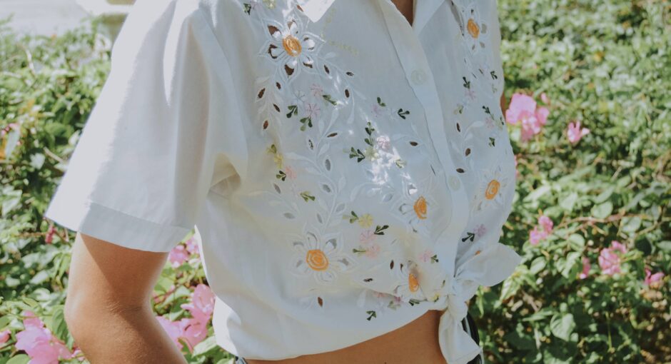 women's white and multicolored floral top